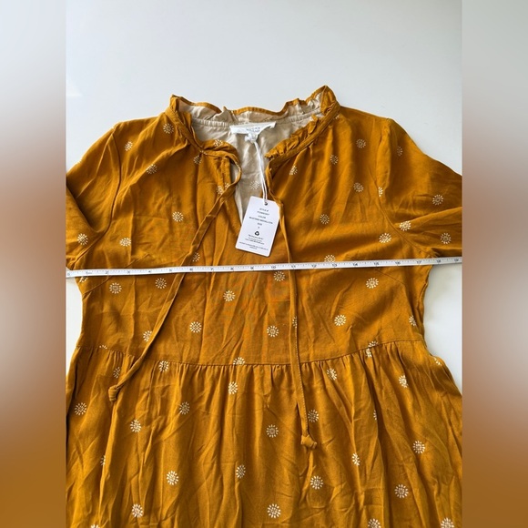 Lucky Brand-Mustard Medallion- Long Sleeve-Ruffle Neck-Fall-Dress-NWT-Size S - Picture 4 of 11